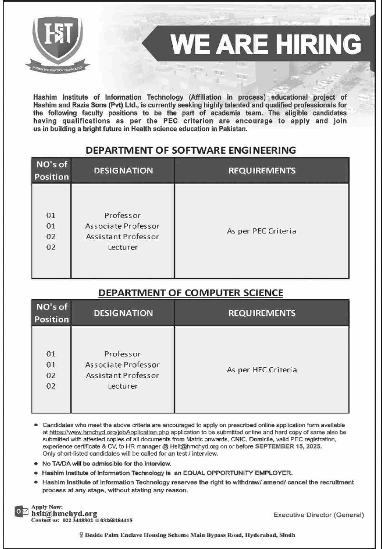 Jobs in Hashim Institute of Information Technology Hyderabad
